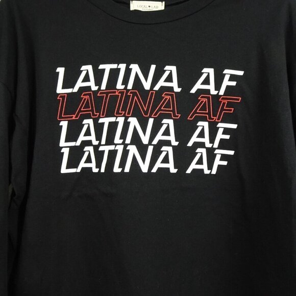 Latina AF Top T-Shirt Women's Size M Black Draw String Trendy Cute Local Lab - Picture 2 of 7